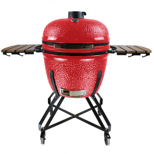 Kamado Grilli BIGGRILL 26" punainen + monitoiminen 2 vyöhykejärjestelmä + teräksinen tuhkanpuhdistustyökalu + grillin kansi + keraaminen kananpidin