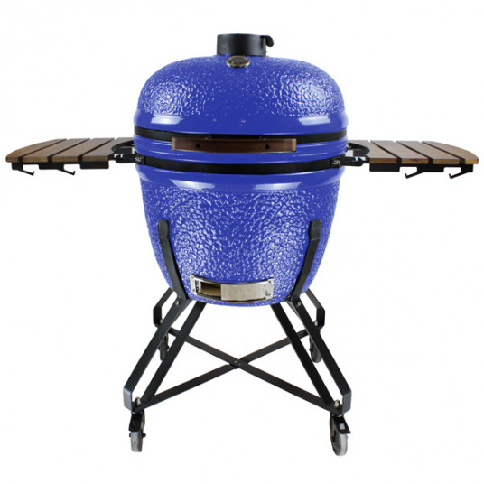 Kamado Grilli BIGGRILL 26" sininen + monitoiminen 2 vyöhykejärjestelmä + teräksinen tuhkanpuhdistustyökalu + grillin kansi + keraaminen kananpidin