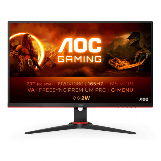 Monitori AOC 27G2SAE/BK 27", VA, FHD, 1920 x 1080, 16:9, 1 ms, 350 cd/m², musta, kuulokelähtö (3,5 mm), 165 Hz, HDMI-porttien määrä 2