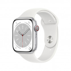 Älykello Apple Watch Series 8 GPS, 45 mm LTE hopea alumiinikotelo, valkoinen urheiluranneke – tavallinen MP4J3UL/A