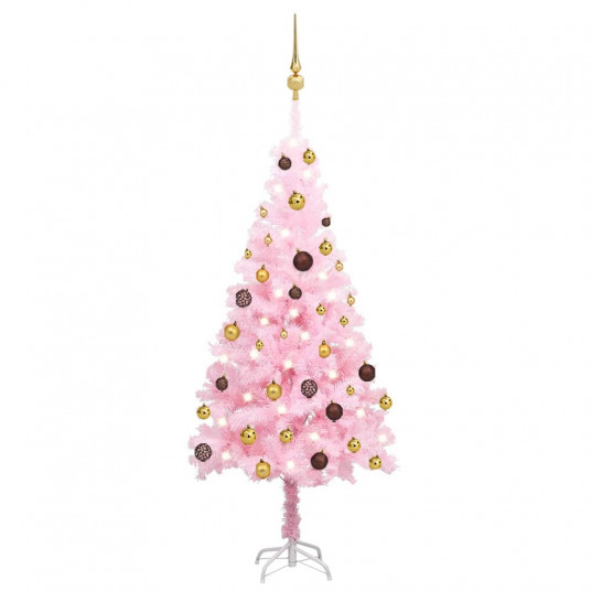 Keinotekoinen joulukuusi LEDillä/leluilla, pinkki, 120cm, PVC