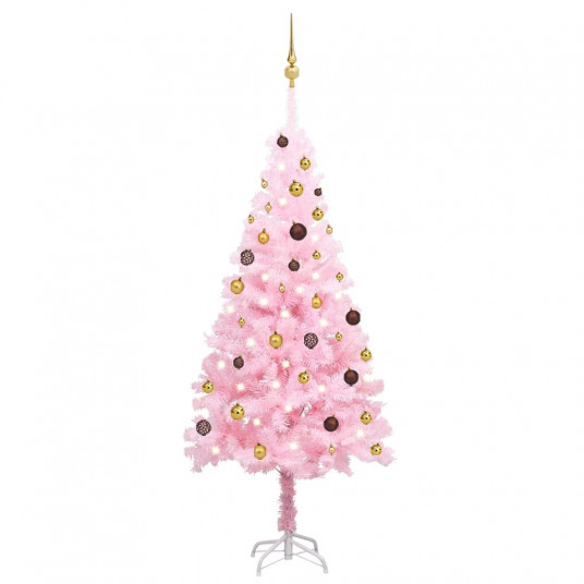 Keinotekoinen joulukuusi LEDillä/leluilla, pinkki, 180cm, PVC