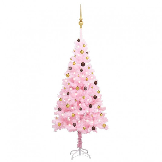 Keinotekoinen joulukuusi LEDillä/leluilla, pinkki, 210cm, PVC