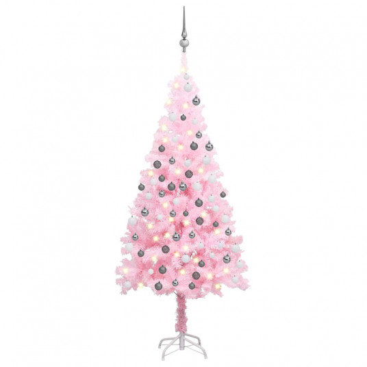 Keinotekoinen joulukuusi LEDillä/leluilla, pinkki, 120cm, PVC