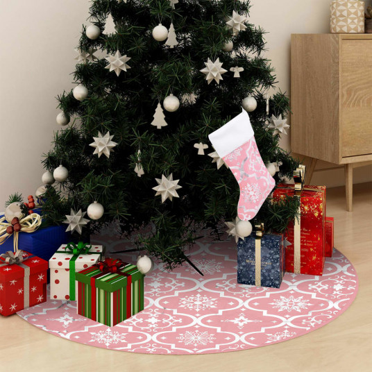 Joulukuusen alla oleva matto sukan kanssa, pinkki, 122cm, kangas