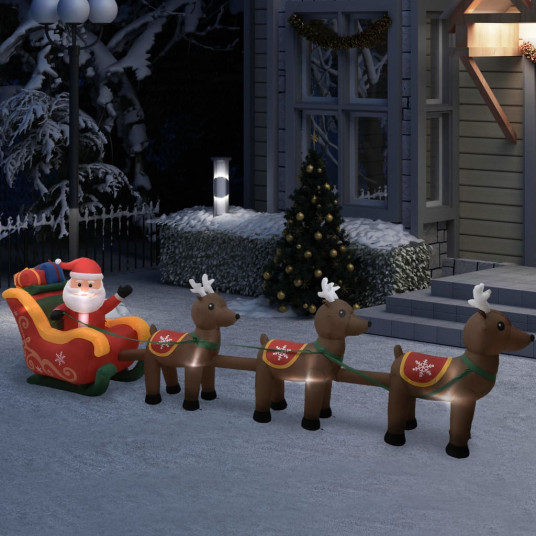 Ilmatäytteiset Joulupukki ja peura, LED, 490cm