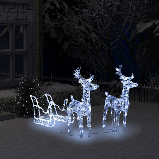 Joulukoristeita peura ja reki, akryyli, 160 LED valot