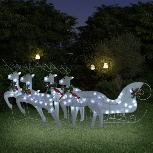 Joulukoristeita peura ja reki, valkoinen, 100 LED