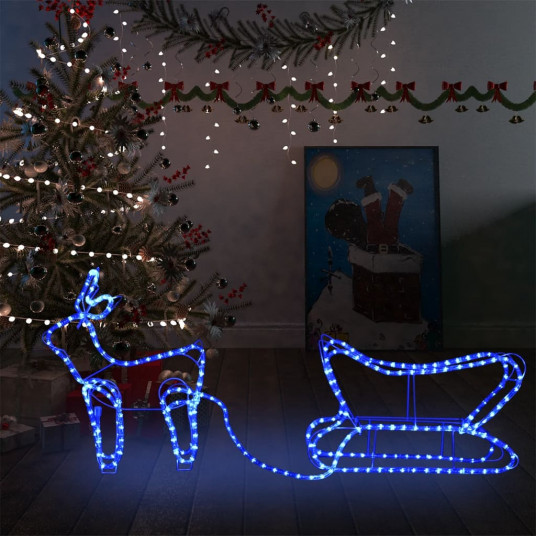 Joulun ulkoilukoristeet peura ja reki, 252 LED-valoa
