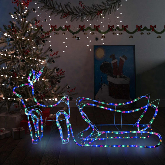 Joulun ulkoilukoristeet peura ja reki, 252 LED-valoa