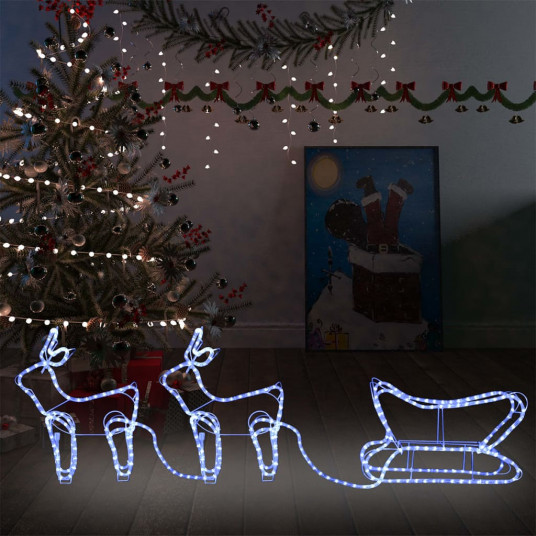 Joulun ulkoilukoristeet peura ja reki, 576 LED-valoa