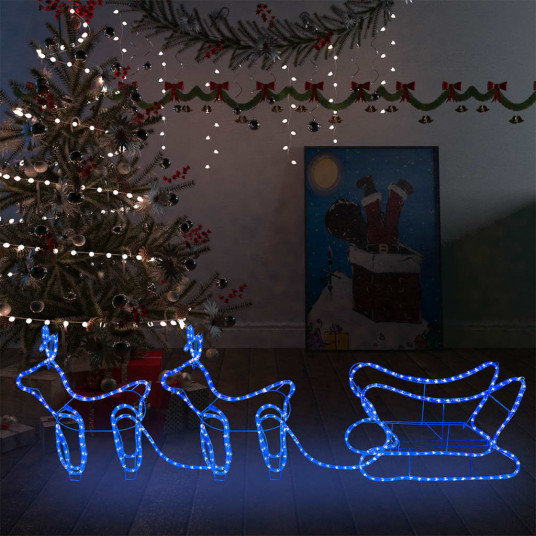 Joulun ulkoilukoristeet peura ja reki, 576 LED-valoa