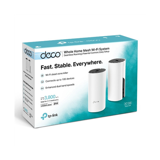 Reititin TP-LINK Whole Home Mesh WiFi System Deco M4 (2-paketti) 802.11ac, 300+867 Mbit/s, 10/100/1000 Mbit/s, Ethernet LAN (RJ-45) portit 2, MU-MiMO Kyllä, Antennityyppi 2xsisäinen