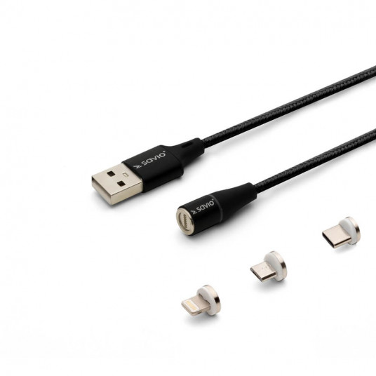 Savio CL-155 USB-kaapeli 2 m USB 2.0 USB C Micro USB A/Lightning Black