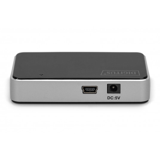 Digitus DA-70220 liitäntäkeskitin USB 2.0 Mini-B 480 Mbit/s musta, hopea