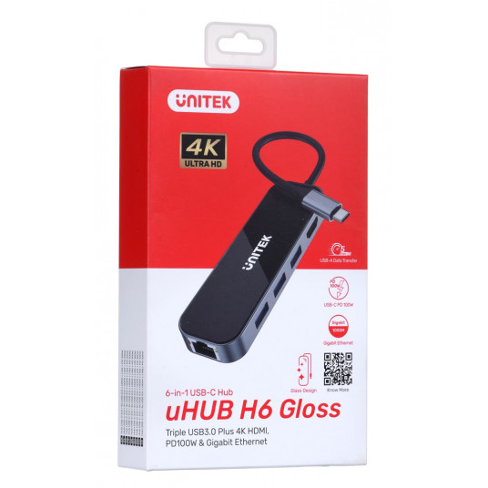 Unitek Hub USB-C 3.1 RJ-45 3xUSB-A HDMI 4K PD100W
