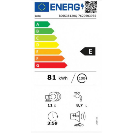 Sisäänrakennettu astianpesukone BEKO BDIS38120Q