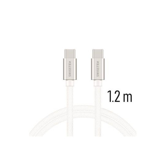 Swissten Textile Universal Quick Charge 3.0 USB-C - USB-C Data- ja latauskaapeli 1,2 m hopea