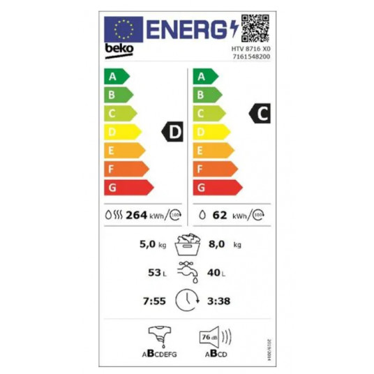 Pesukone kuivausrummulla Beko HTV8716X0