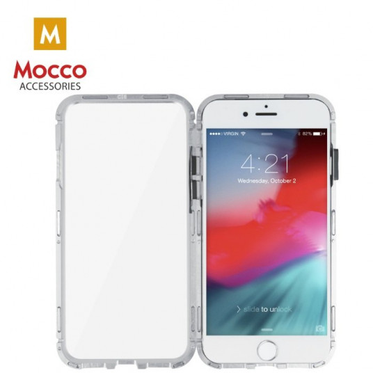 Mocco kaksipuolinen alumiinikotelo 360 karkaistulla lasilla Apple iPhone XS Max Transparentille - hopea