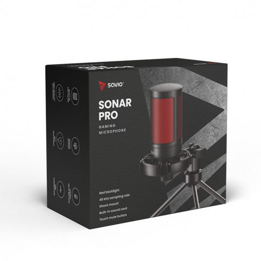 SAVIO langallinen pelimikrofoni valaistuksella, kolmijalka, USB, SONAR PRO