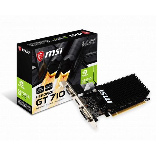 MSI GT 710 2GD3H LP NVIDIA, 2 Gt, GeForce GT 710, DDR3, PCI Express 2.0 x16 (käyttää x8), HDMI-portteja määrä 1, Muistin kellonopeus 1600 MHz, DVI-D-portteja 1, VGA (D-Sub) portit määrä 1, Prosessorin taajuus 954 MHz