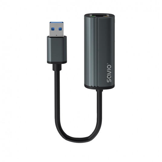 SAVIO USB-A 3.1(M) ja RJ-45 Gigabit Ethernet (F) -sovitin, 1000 Mbps, AK-55, harmaa