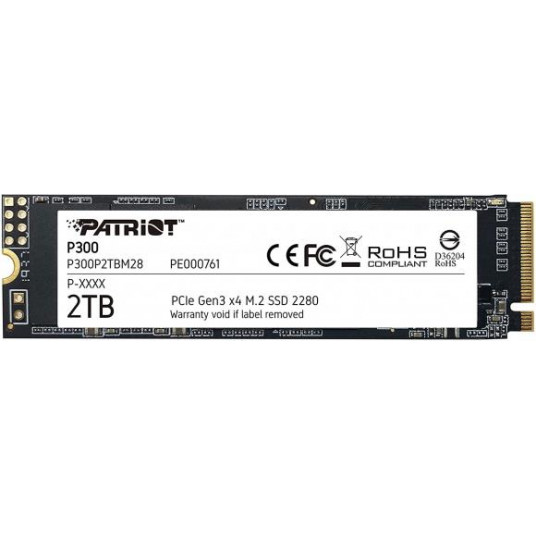 SSD|PATRIOT|P300|2TB|M.2|PCIE|NVMe|QLC|Kirjoitusnopeus 1650 Mt/s|Lukunopeus 2100 Mt/s|3,8mm|TBW 960 Tt|P300P2TBM28