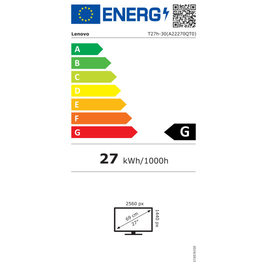 Lenovo ThinkVision T27h-30 27", IPS, QHD, 2560 x 1440, 16:9, 6 ms, 350 cd/m², musta, 60 Hz, HDMI-porttien määrä 1