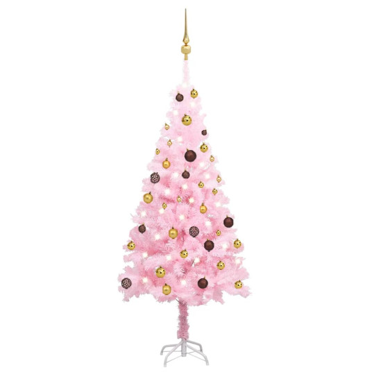 Keinotekoinen joulukuusi LEDillä/leluilla, pinkki, 150cm, PVC