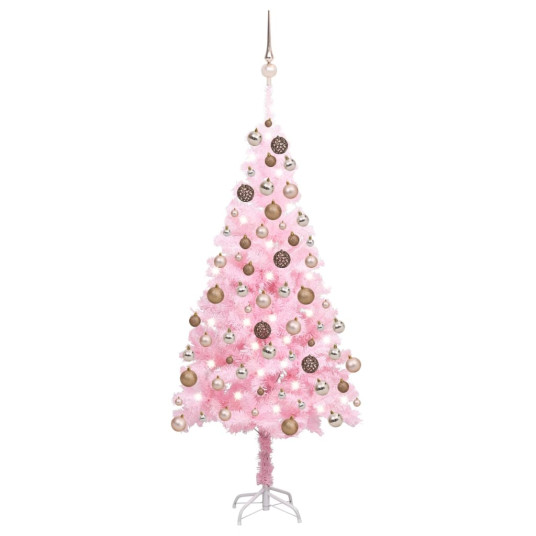 Keinotekoinen joulukuusi LEDillä/leluilla, pinkki, 180cm, PVC