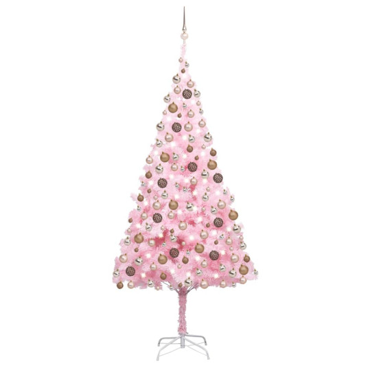 Keinotekoinen joulukuusi LEDillä/leluilla, pinkki, 210cm, PVC
