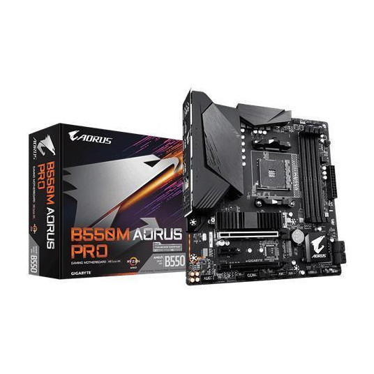 Emolevy|GIGABYTE|AMD B550|SAM4|MicroATX|1xPCI-Express 3.0 1x|1xPCI-Express 3.0 4x|1xPCI-Express 3.0 16x|2xM.2|Muisti DDR4|Muistipaikat 4|1xHDMI|2xDis-3-udioportti|1xD In Out|4xUSB 2.0|1xUSB-tyyppi C|5xUSB 3.2|1xOptinen S/PDIF|1xRJ45|B550MAORUSPRO-P