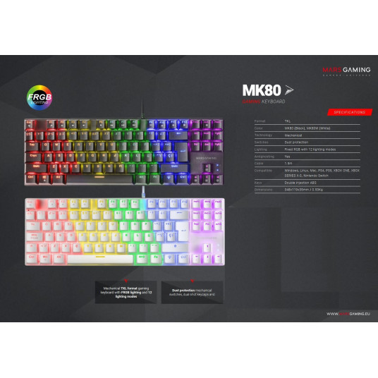 Mars Gaming MK80 Gaming mekaaninen näppäimistö RGB / ruskea kytkin / US