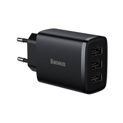 Baseus Compact Pikalaturi, 3x USB, 17W (musta)