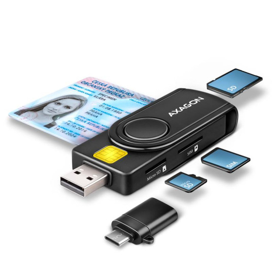 ID-älykortinlukija Axagon USB-A/USB-C 4-paikkainen
