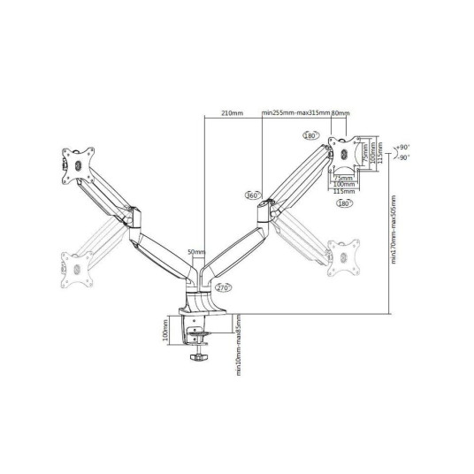 Multibrackets MB-3286 Näyttöteline korkeussäädöllä 2 näytölle