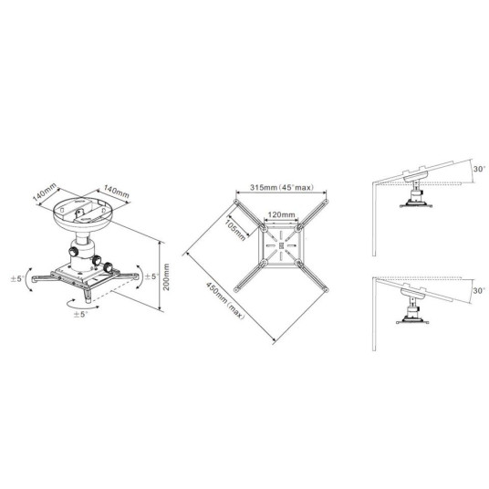 Monikannattimet MB-0728 Projektori Kattokiinnitys 200 mm / 15kg