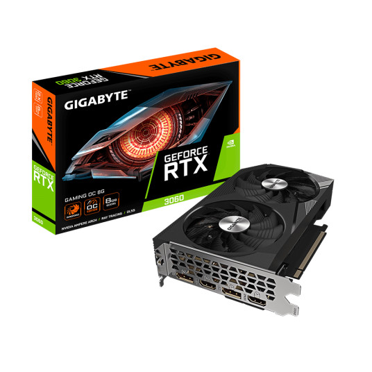 Gigabyte GV-N3060GAMING OC-8GD 2.0 NVIDIA, 8 Gt, GeForce RTX 3060, GDDR6, PCI-E 4.0, HDMI-portteja määrä 2, Muistin kellotaajuus 15000 MHz