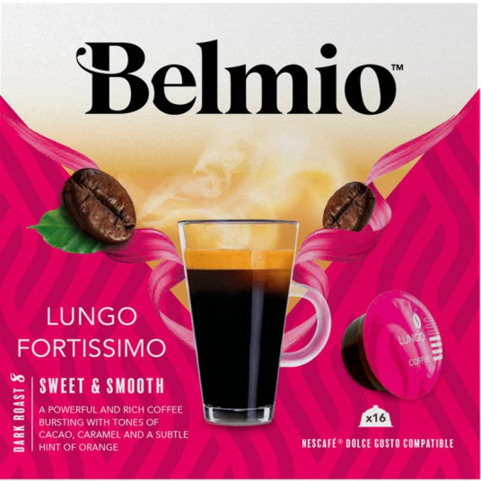 Kahvi Dolce Gusto -kahvikoneille Belmio Lungo Fortissimo BLIO80001, 16 kapselia laatikossa