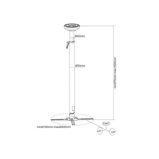 Monikannattimet MB-5235 Projektori Kattokiinnitys 970-1500 mm / 30kg