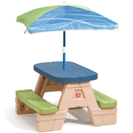 Neljän istuttava piknikpöytä sateenvarjolla Step2