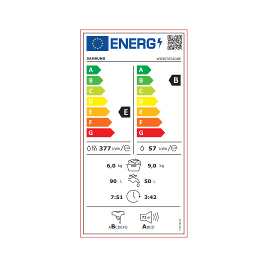 Pesukone kuivausrummulla Samsung WD90T654DBE/S7