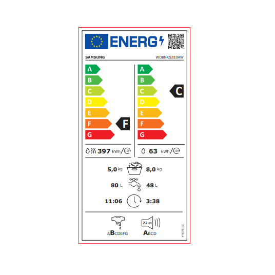 Pesukone kuivausrummulla Samsung WD8NK52E0AW/LE