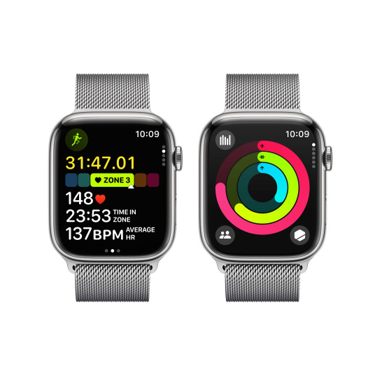 Älykello Apple Watch Series 9 GPS + Cellular 45mm Silver Stainless Steel Case with Silver Milanese Loop MRMQ3ET/A