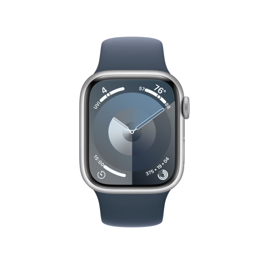 Älykello Apple Watch Series 9 GPS + Cellular Rannekoru Apple Watch 41mm Silver Aluminium Case with Storm Blue Sport Band - S/M MRHV3ET/A
