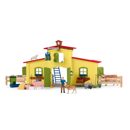 SCHLEICH FARM WORLD Suuri navetta eläimillä ja tarvikkeilla