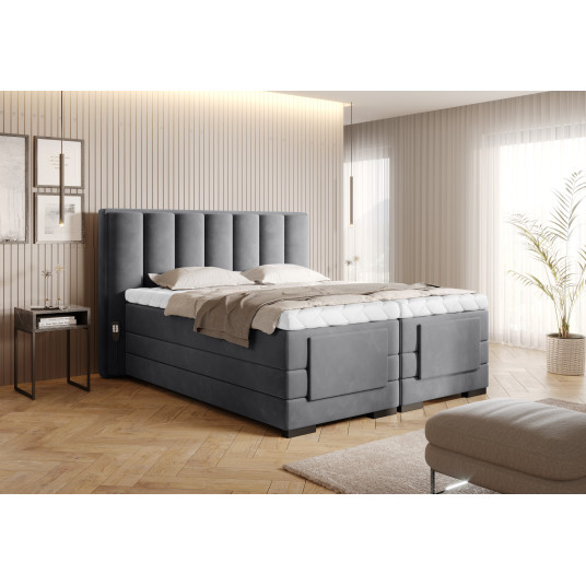 Sähköinen mannermainen sänky Veras 140x200, harmaa, kangas Sola 6