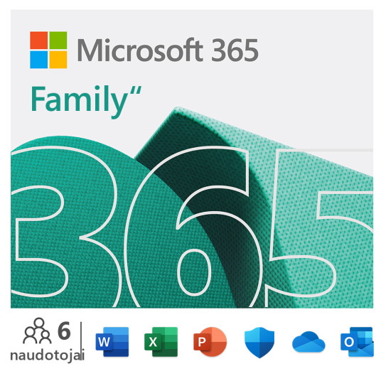 Ohjelmisto Microsoft 365 Family 6GQ-00092 ESD, 1-6 PCs/Macs user(s), Subscription, License term 1 year(s), All Languages, Premium Office Apps, 6 TB OneDrive cloud storage
