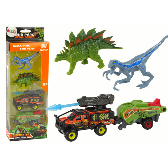 Dinosaurus ja auto perävaunusarjalla, oranssi